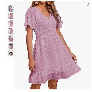 BTFBM Boho Summer Dress Features With All-Over Swiss Dot (S)